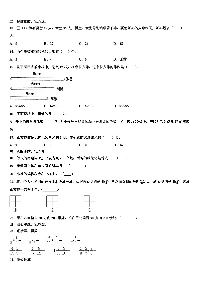 2022-2023学年左贡县数学五下期末达标检测模拟试题含解析第2页