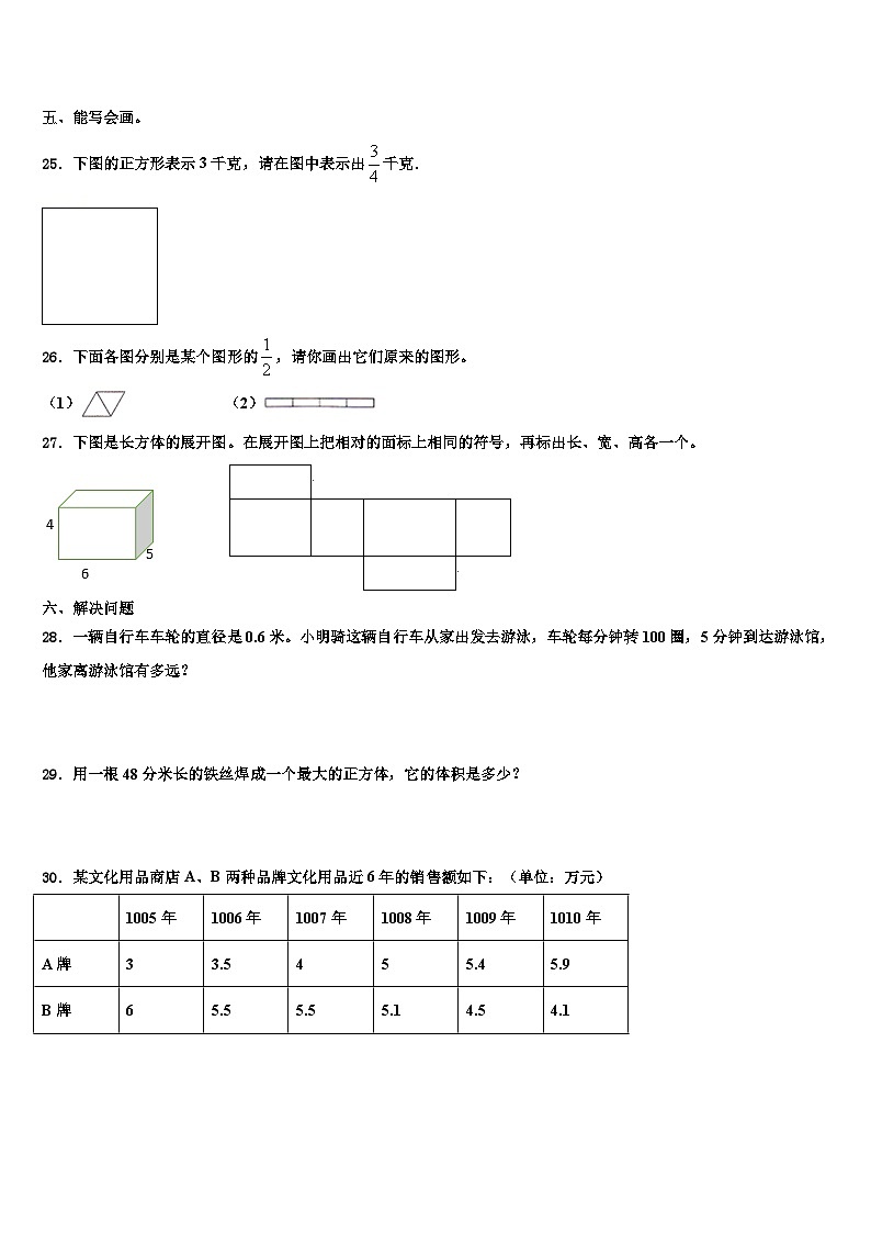 2022-2023学年昆明市石林彝族自治县数学五年级第二学期期末综合测试试题含解析03