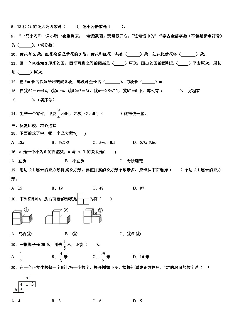 2022-2023学年民乐县数学五年级第二学期期末检测试题含解析第2页