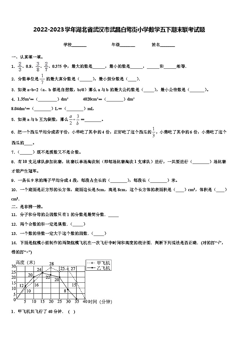 2022-2023学年湖北省武汉市武昌白鹭街小学数学五下期末联考试题含解析第1页