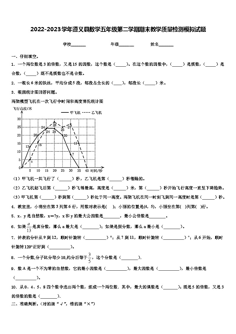 2022-2023学年遵义县数学五年级第二学期期末教学质量检测模拟试题含解析第1页