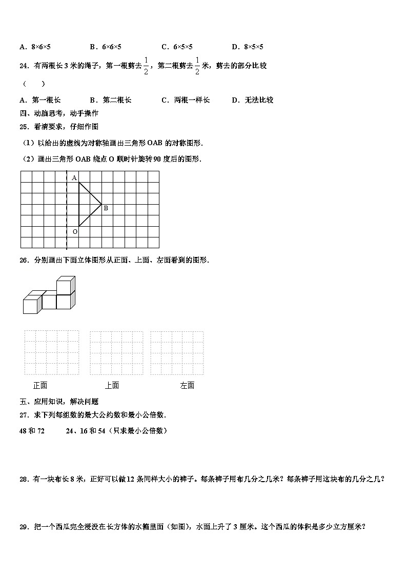 2023屆寧德市古田縣數(shù)學(xué)五下期末調(diào)研試題含解析第3頁