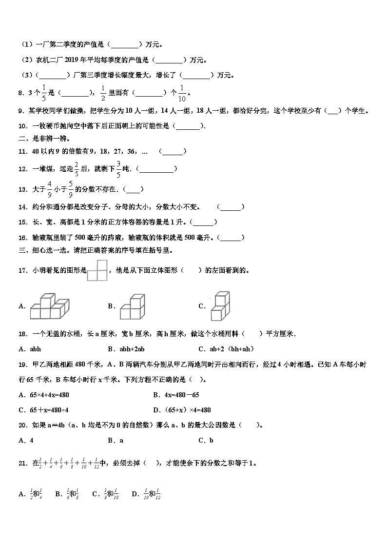 2023届武威市民勤县五年级数学第二学期期末检测模拟试题含解析第2页