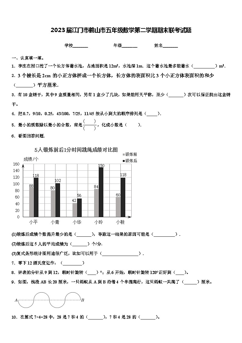 2023届江门市鹤山市五年级数学第二学期期末联考试题含解析第1页