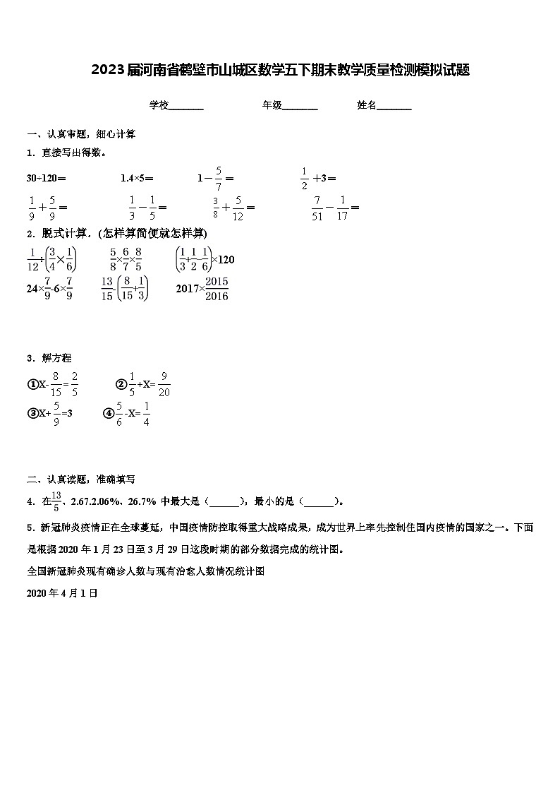 2023届河南省鹤壁市山城区数学五下期末教学质量检测模拟试题含解析第1页