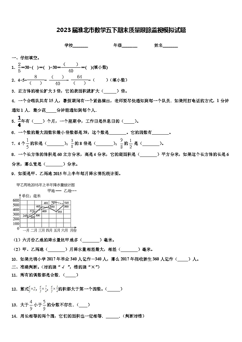 2023届淮北市数学五下期末质量跟踪监视模拟试题含解析第1页