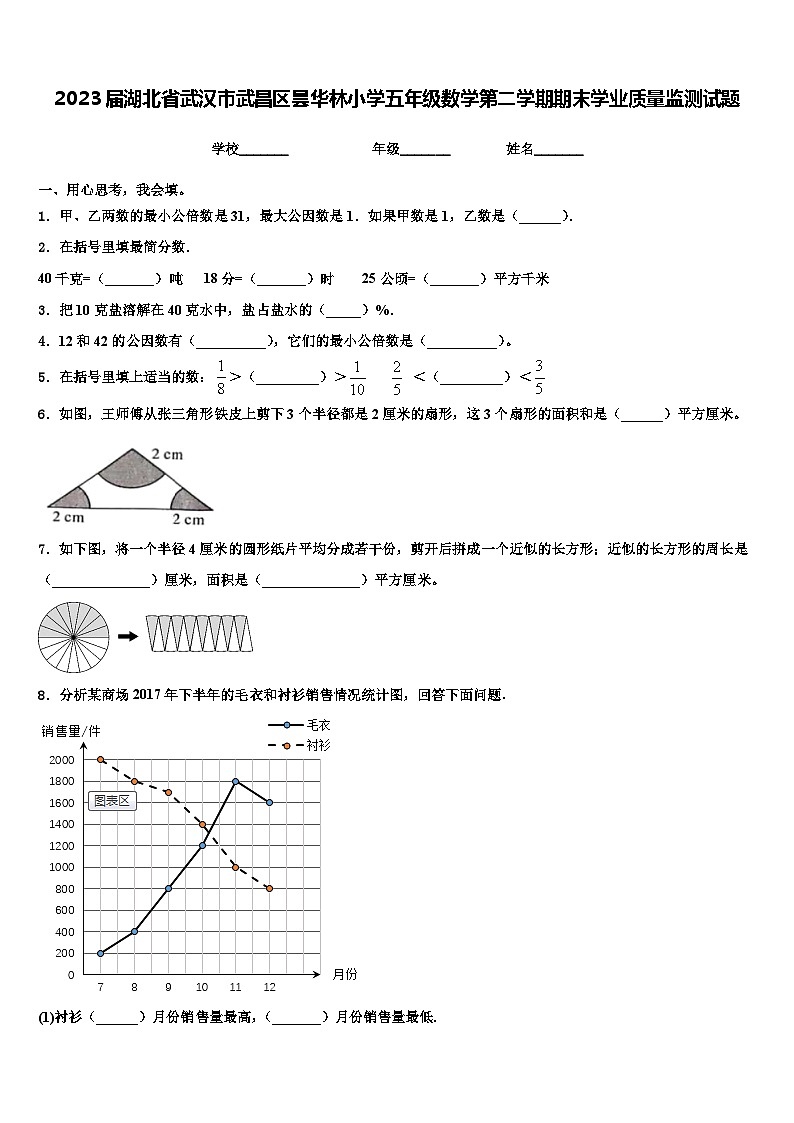 2023届湖北省武汉市武昌区昙华林小学五年级数学第二学期期末学业质量监测试题含解析第1页