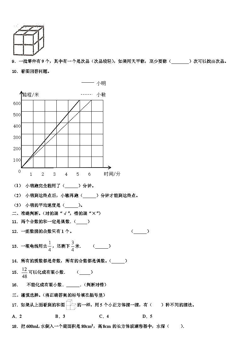 2023届贺州市富川瑶族自治县五年级数学第二学期期末监测试题含解析第2页