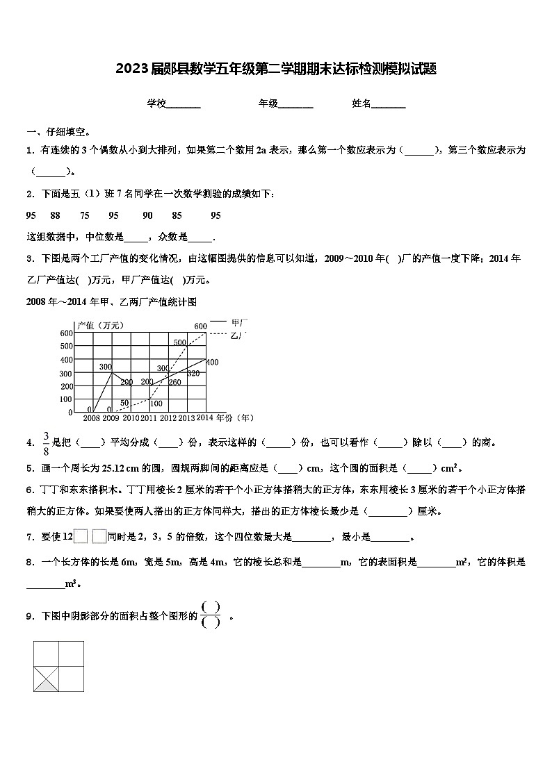 2023届郧县数学五年级第二学期期末达标检测模拟试题含解析第1页
