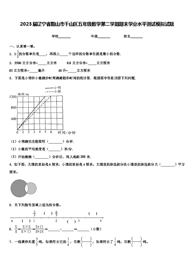 2023届辽宁省鞍山市千山区五年级数学第二学期期末学业水平测试模拟试题含解析第1页