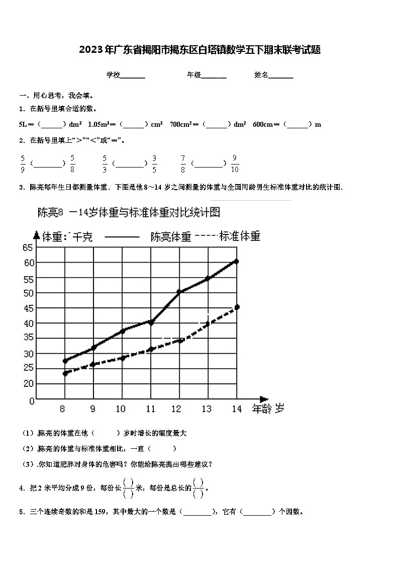 2023年廣東省揭陽市揭東區(qū)白塔鎮(zhèn)數(shù)學(xué)五下期末聯(lián)考試題含解析第1頁