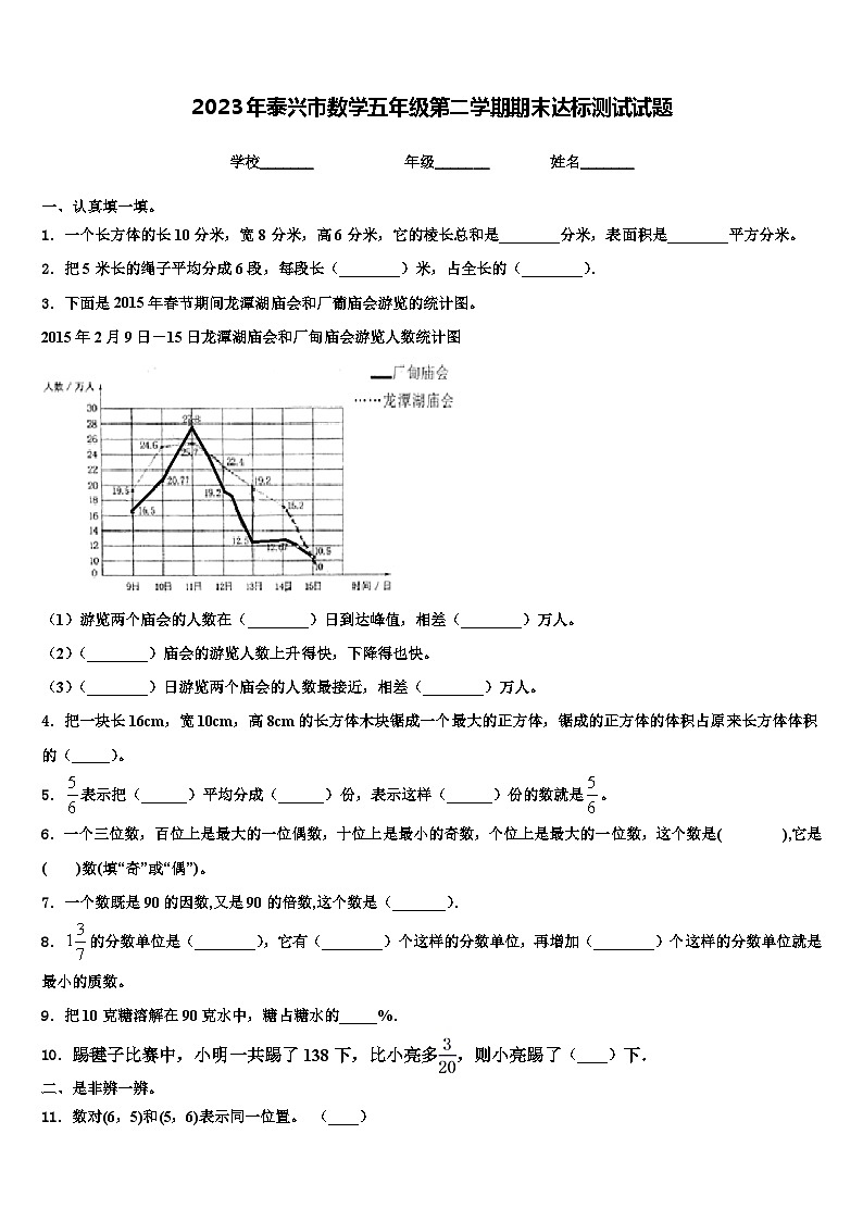 2023年泰兴市数学五年级第二学期期末达标测试试题含解析第1页