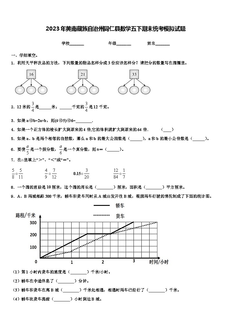 2023年黄南藏族自治州同仁县数学五下期末统考模拟试题含解析第1页