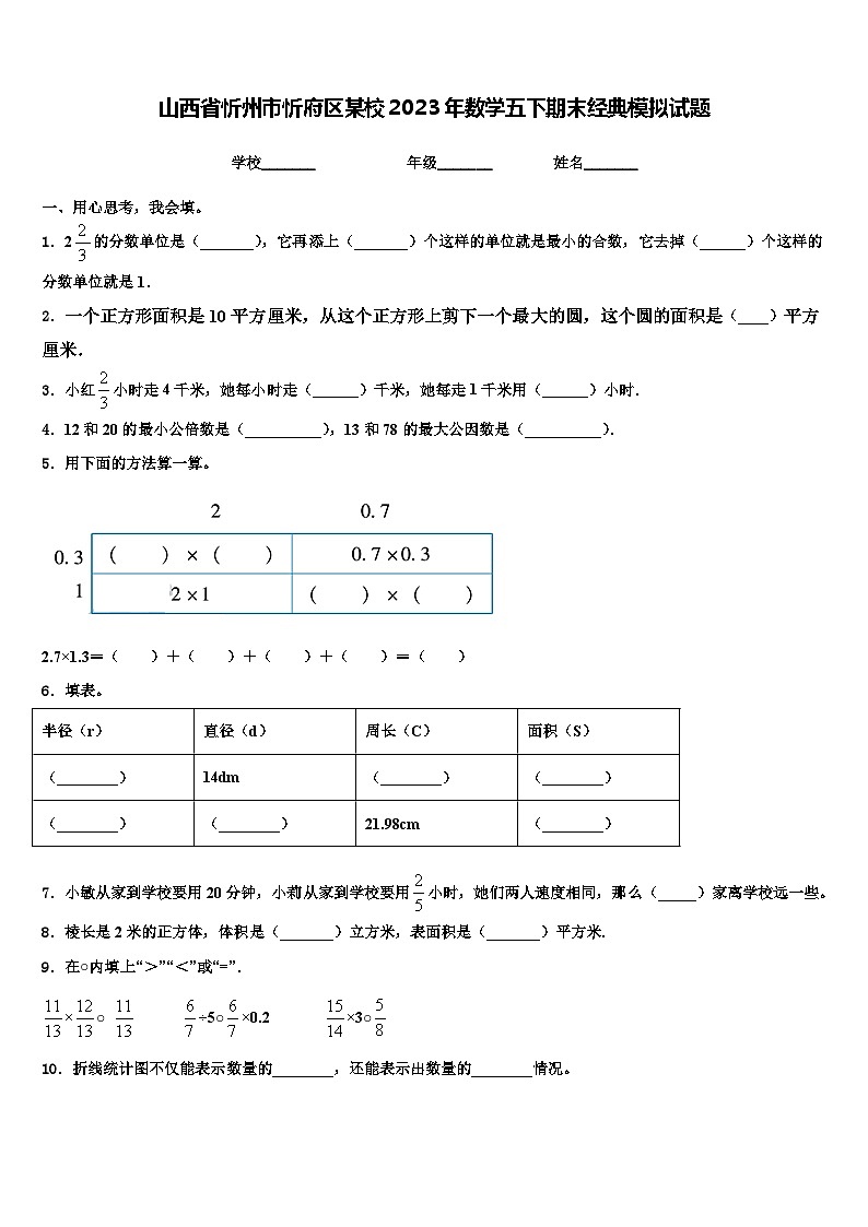 山西省忻州市忻府区某校2023年数学五下期末经典模拟试题含解析第1页