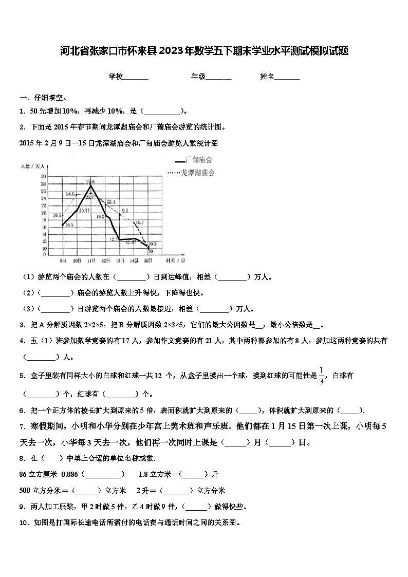 河北省張家口市懷來(lái)縣2023年數(shù)學(xué)五下期末學(xué)業(yè)水平測(cè)試模擬試題含解析第1頁(yè)