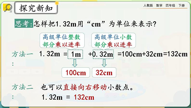 【2023最新插图】人教版数学四年级下册 4.4.2《高级单位的数改写成低级单位的数》课件(送教案+练习)07