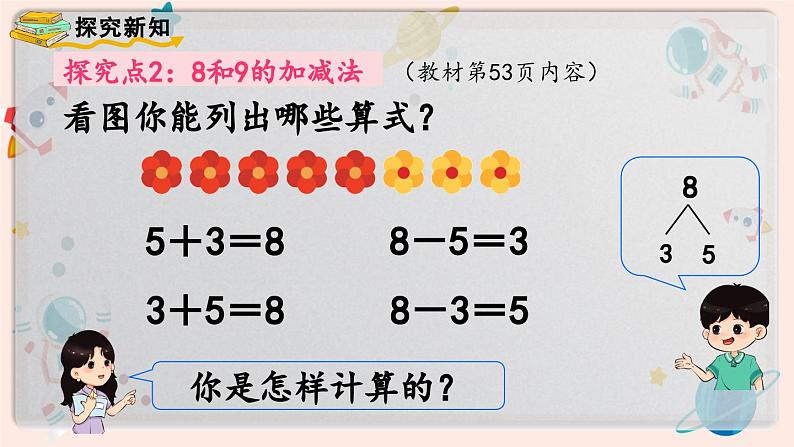【最新教材插图】人教版小学一年级数学上册第五单元第5课时《8和9的加减法》精品课件第8页