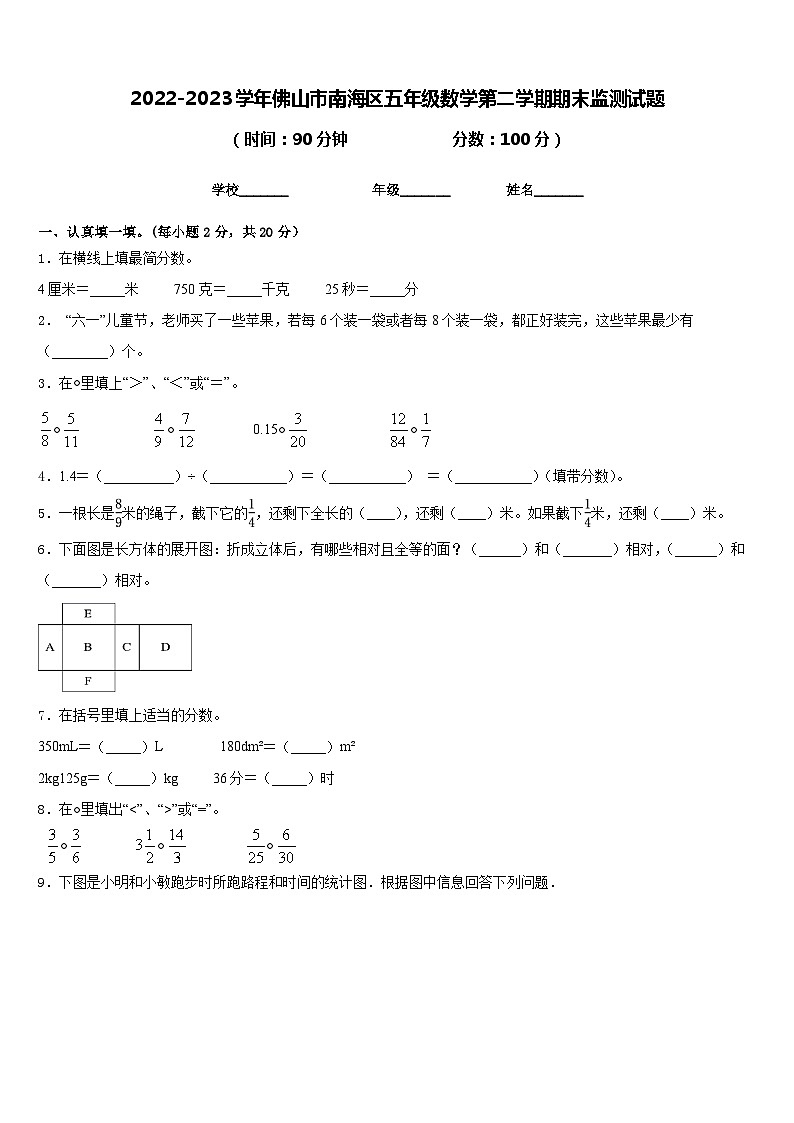 2022-2023学年佛山市南海区五年级数学第二学期期末监测试题含答案第1页