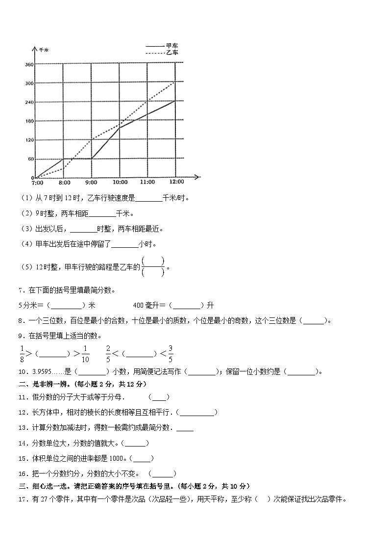 2022-2023学年内蒙古通辽市科尔沁左翼中旗五下数学期末达标检测模拟试题含答案第2页