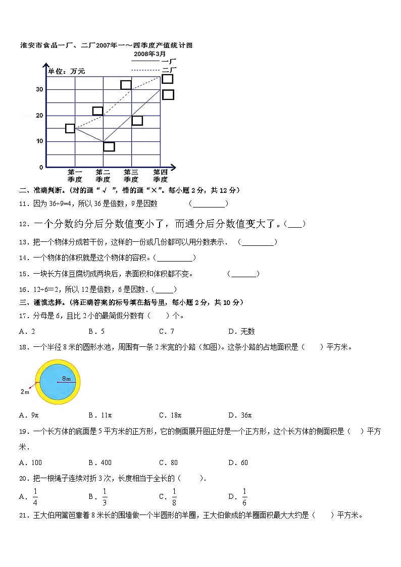 2022-2023学年宜昌市枝江市五年级数学第二学期期末质量检测模拟试题含答案第2页