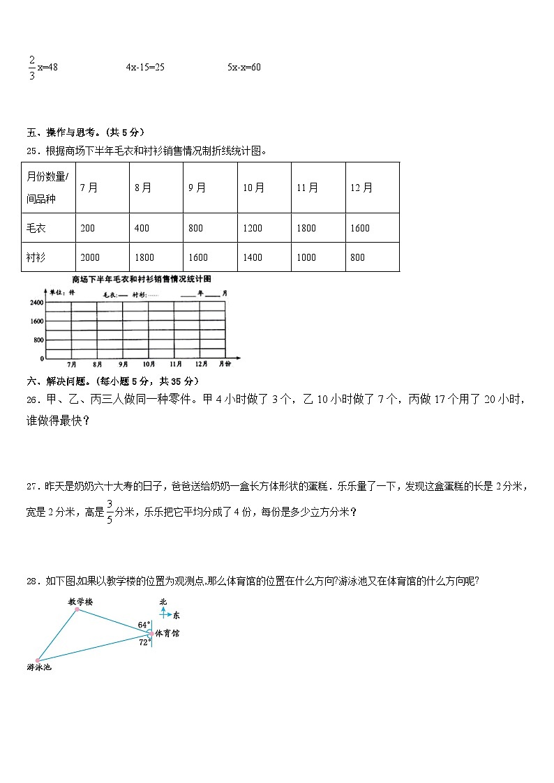 2022-2023学年左权县五年级数学第二学期期末统考试题含答案03