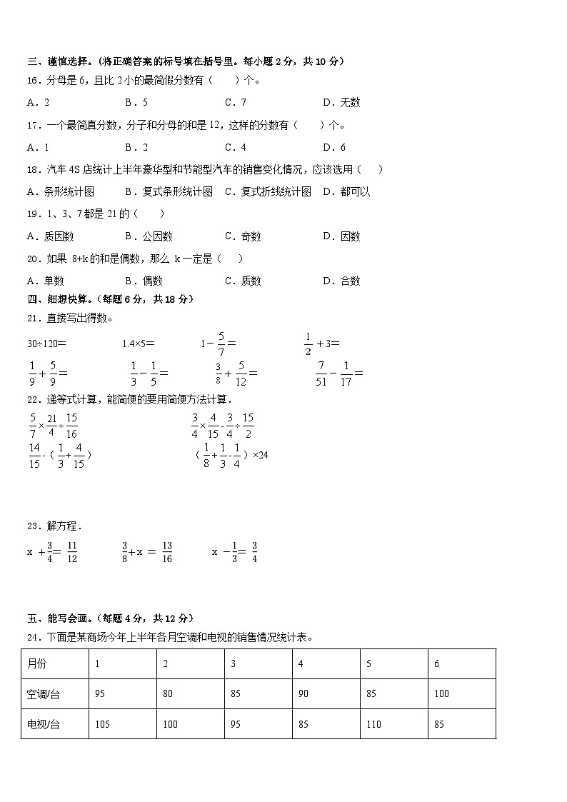 2022-2023学年永丰县五年级数学第二学期期末统考试题含答案第2页