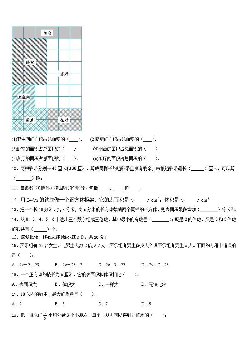2022-2023学年贵港市五年级数学第二学期期末教学质量检测模拟试题含答案02