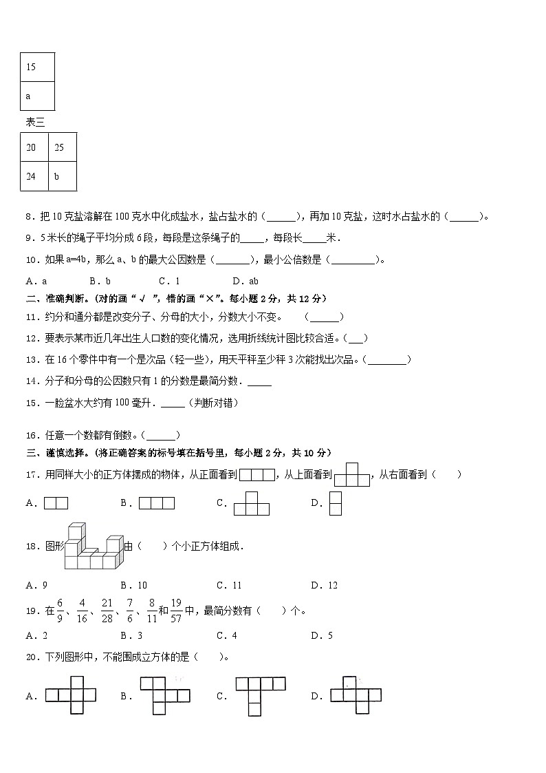 九龙县2022-2023学年数学五年级第二学期期末达标检测模拟试题含答案第2页