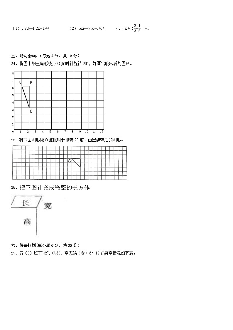 山东省德州市禹城市、临邑县2022-2023学年数学五下期末联考模拟试题含答案03