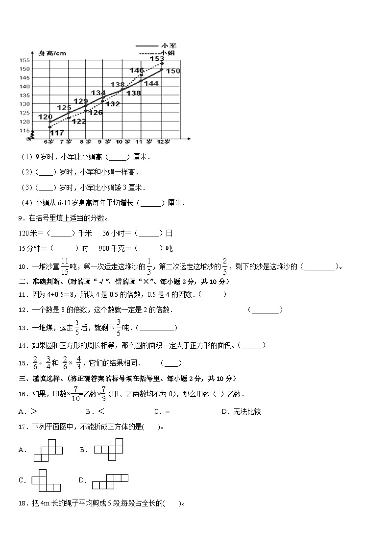 定西地区安定区2022-2023学年五年级数学第二学期期末学业水平测试试题含答案第2页