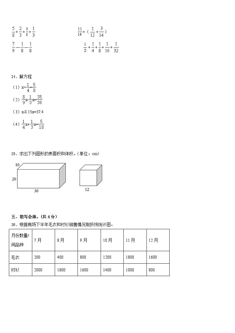 江苏省苏州市相城区2022-2023学年五年级数学第二学期期末综合测试模拟试题含答案第3页