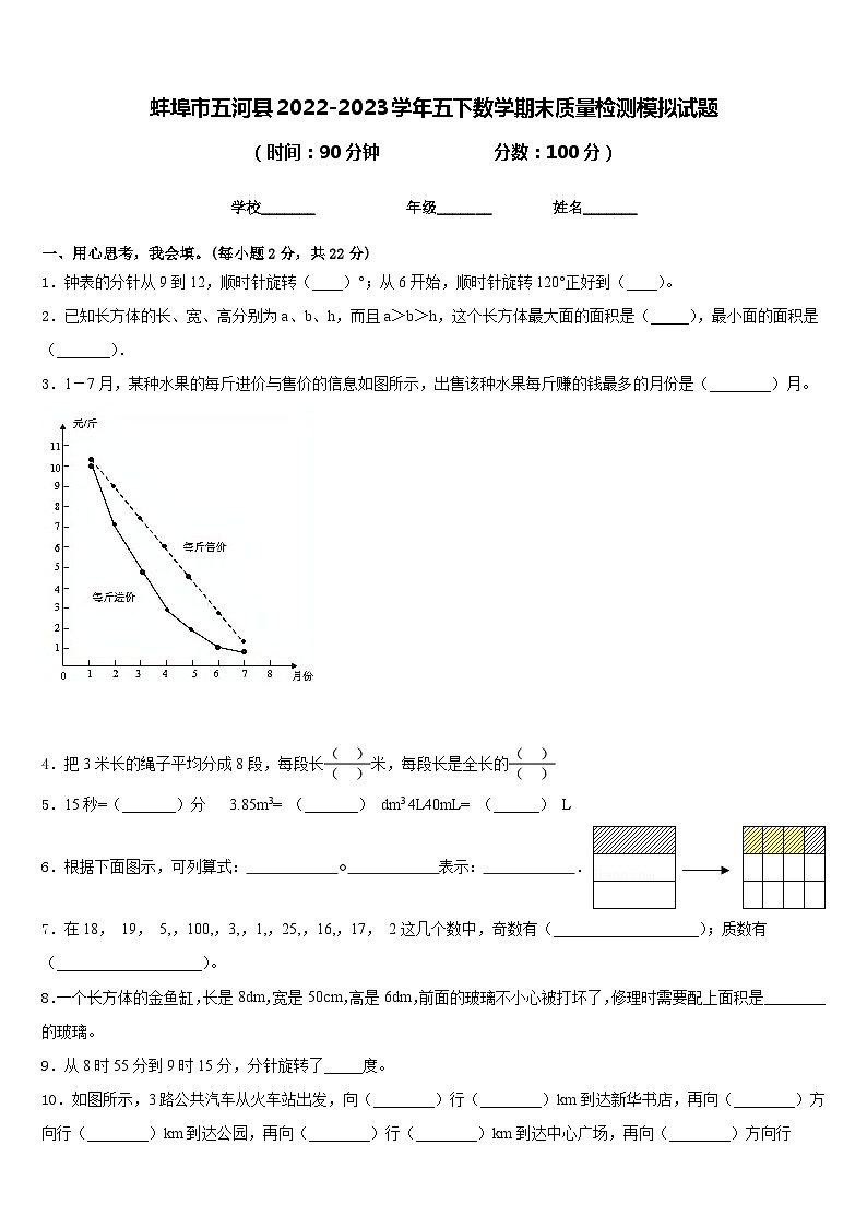 蚌埠市五河县2022-2023学年五下数学期末质量检测模拟试题含答案第1页