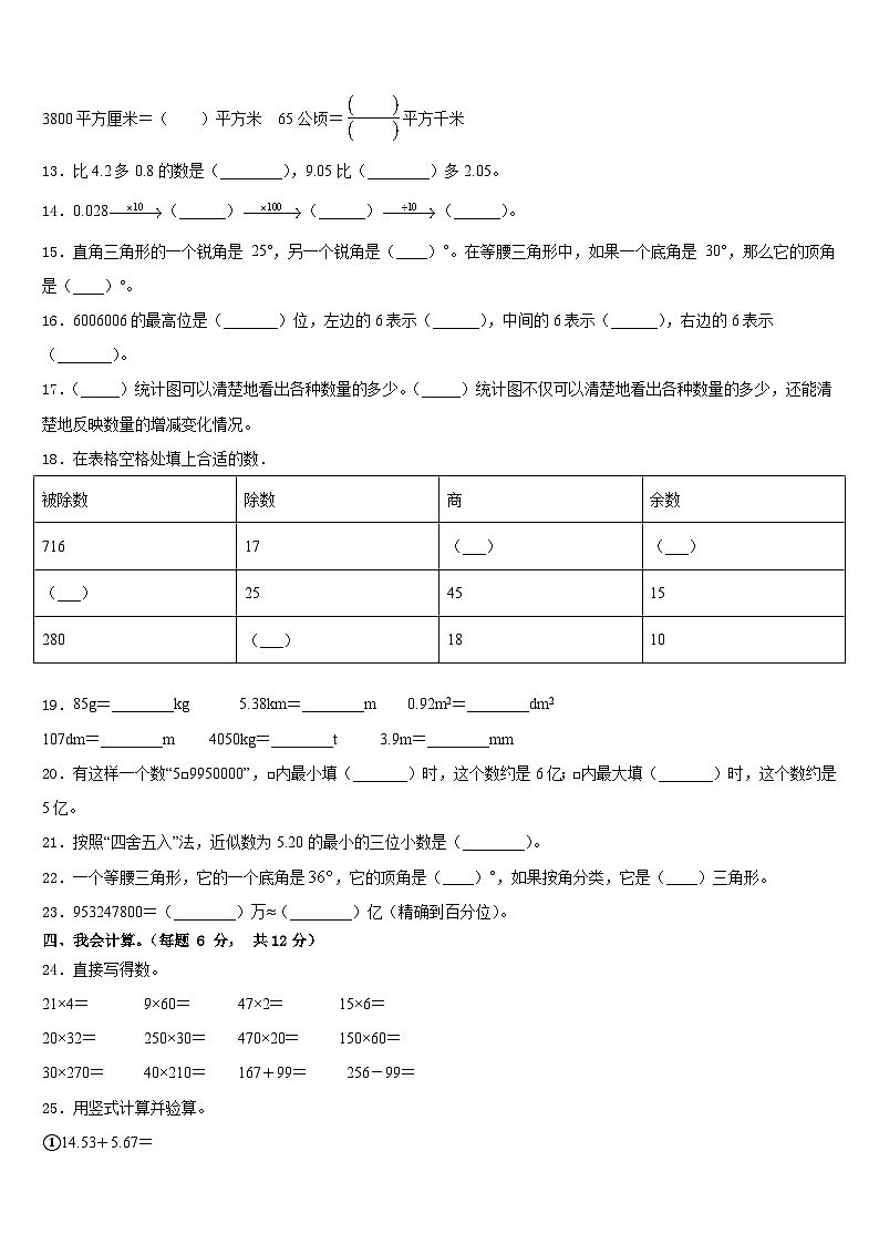 2022-2023学年枣庄市市中区数学四年级第二学期期末调研试题含答案第2页