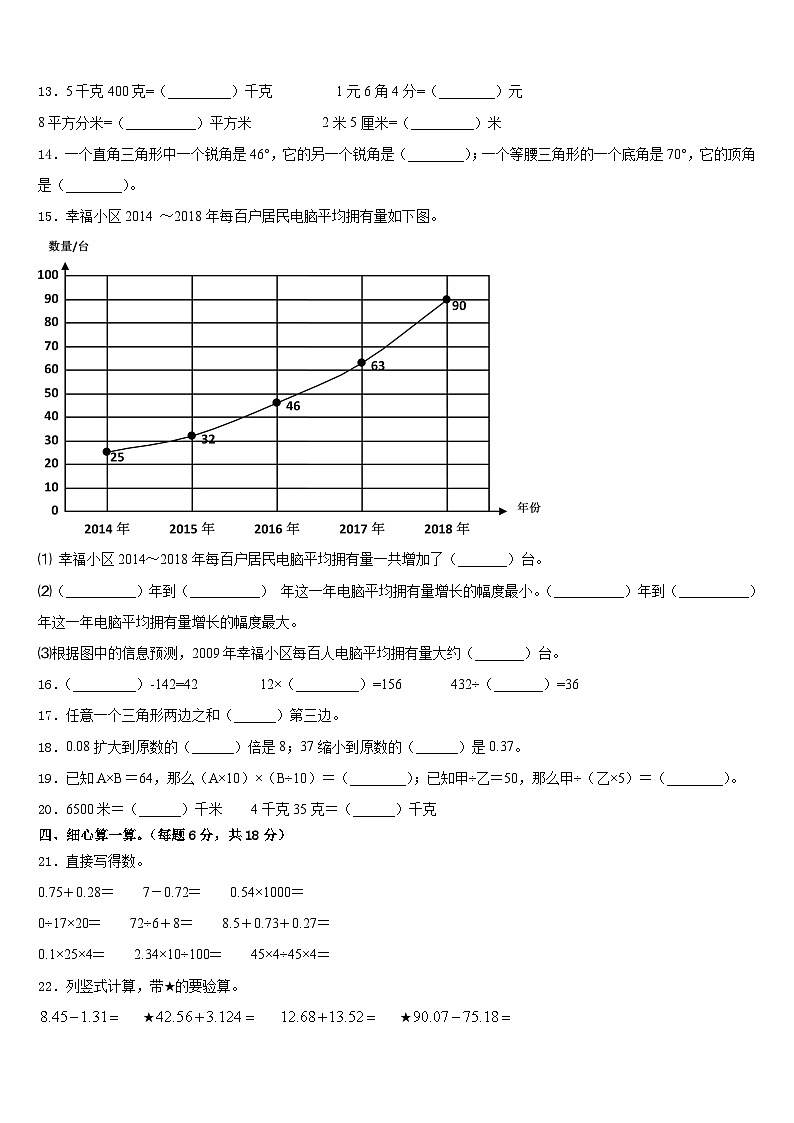 云南省昆明市五华区云南师范大学附属小学2022-2023学年四年级数学第二学期期末检测试题含答案第2页