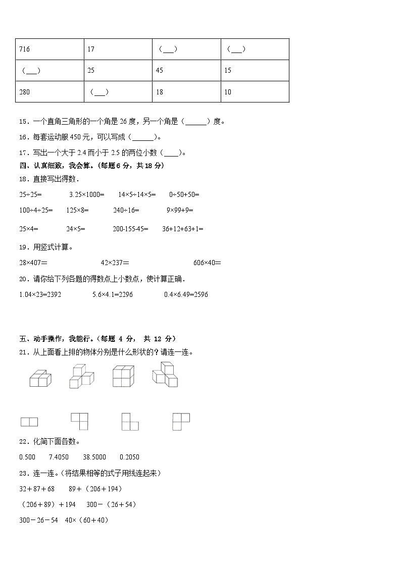 四川省凉山彝族自治州德昌县2022-2023学年四下数学期末学业质量监测模拟试题含答案第2页