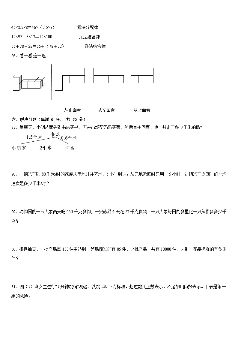河南省洛阳市偃师区部分学校2022-2023学年四下数学期末联考模拟试题含答案第3页