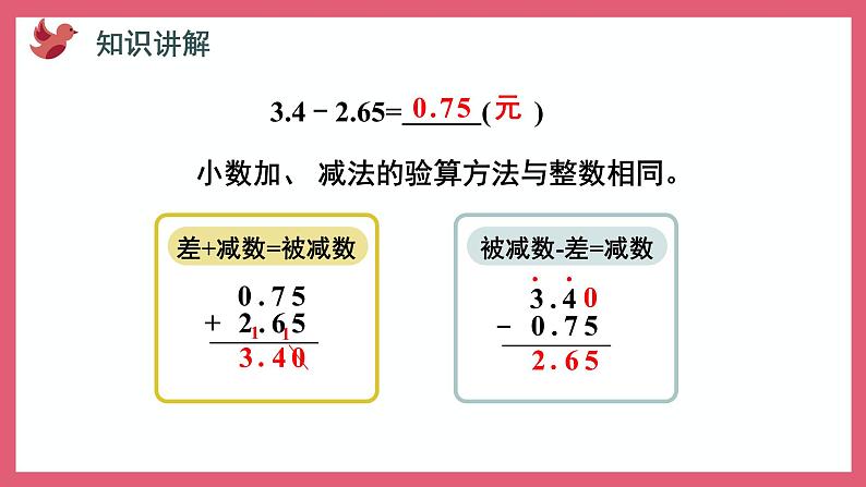 4.2 被减数的小数位数比减数少的减法(课件)苏教版五年级上册数学第5页