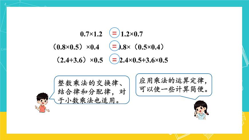 人教版數(shù)學(xué)五年級(jí)上冊(cè) 1.6《整數(shù)乘法運(yùn)算定律推廣到小數(shù)》課件第6頁(yè)