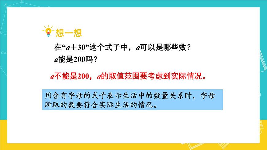 人教版數學五年級上冊 5.1《用字母表示數》課件第7頁