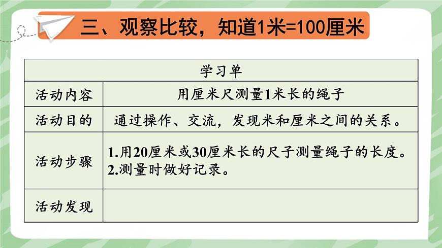 人教版小學(xué)數(shù)學(xué)2上 1《長度單位》第2課時 認識米和用米量 課件第6頁