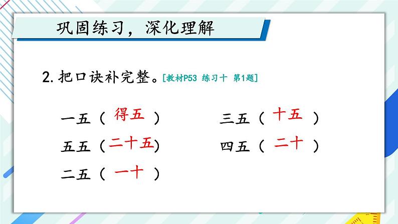 人教版小学数学2上 4《表内乘法(一)》2.2~6的乘法口诀 第1课时 5的乘法口诀 课件06