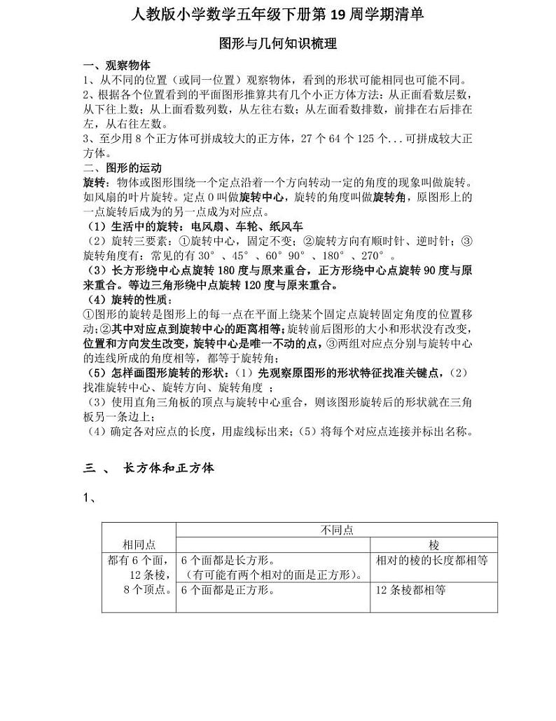 【精品同步练习】人教版小学数学五年级下册第19周(知识梳理+含答案)第1页
