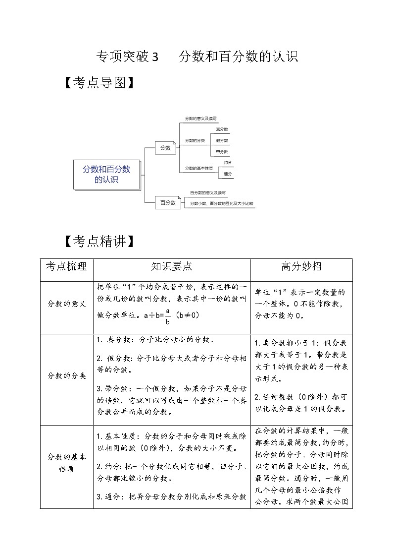 专项突破3-分数和百分数的认识六年级下册小升初数学专项培优卷(含解析)第1页