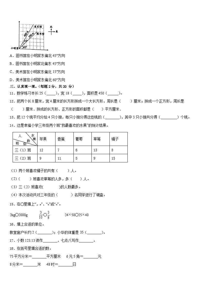 2022-2023学年海口市三年级数学第二学期期末学业水平测试模拟试题含答案第2页