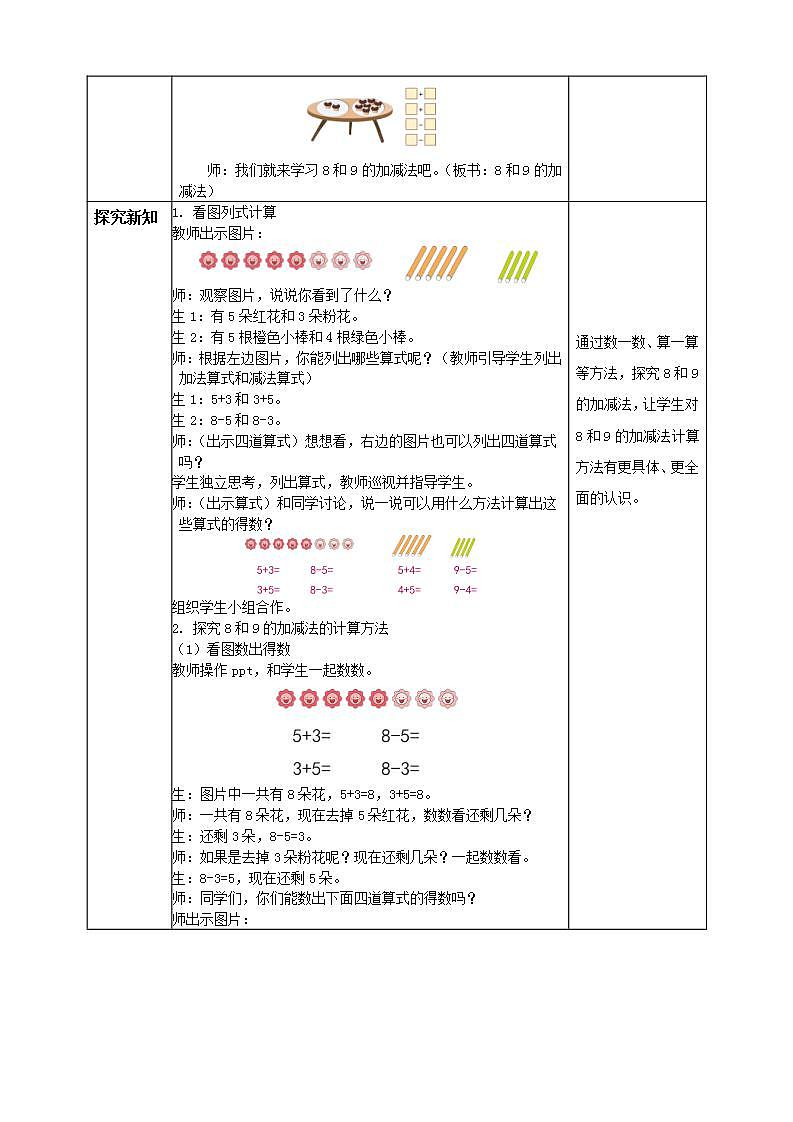 【核心素养】人教版数学一年级上册-5.5 8和9的加减法(教学设计含反思)第2页