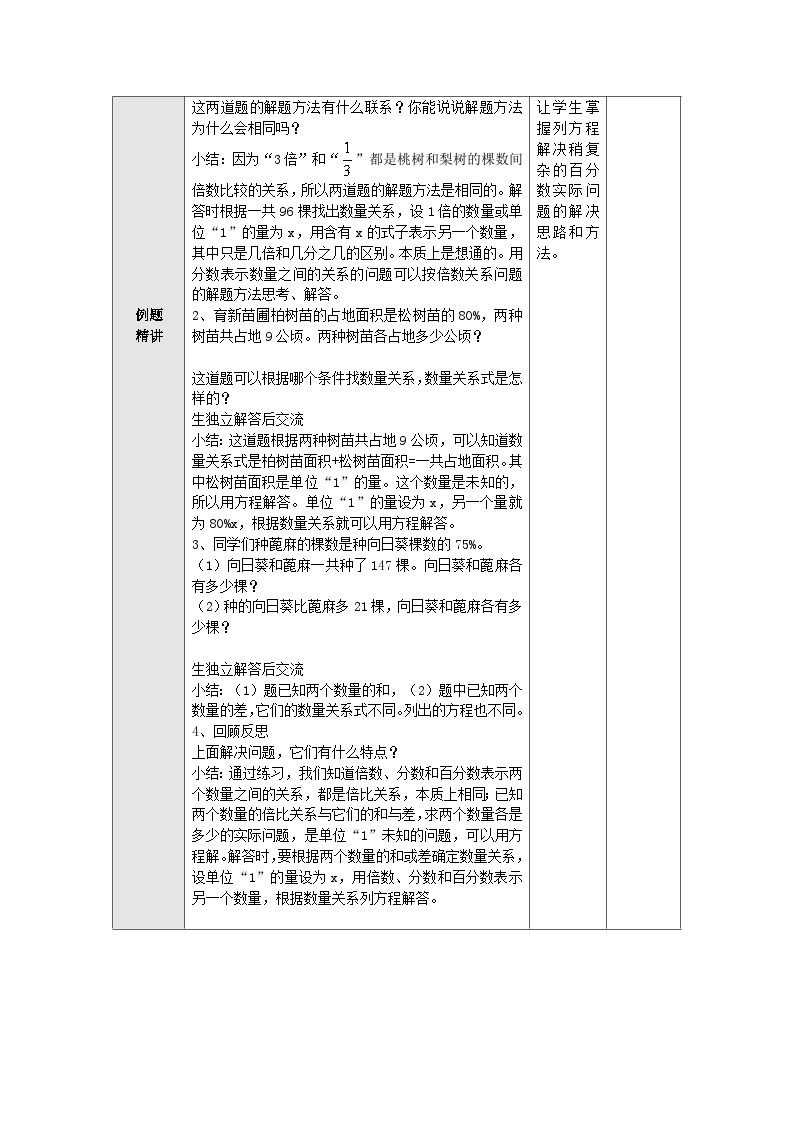 【同步教案】苏教版数学六年级上册--6.15列方程解决稍复杂的百分数实际问题练习 教案（表格式）02