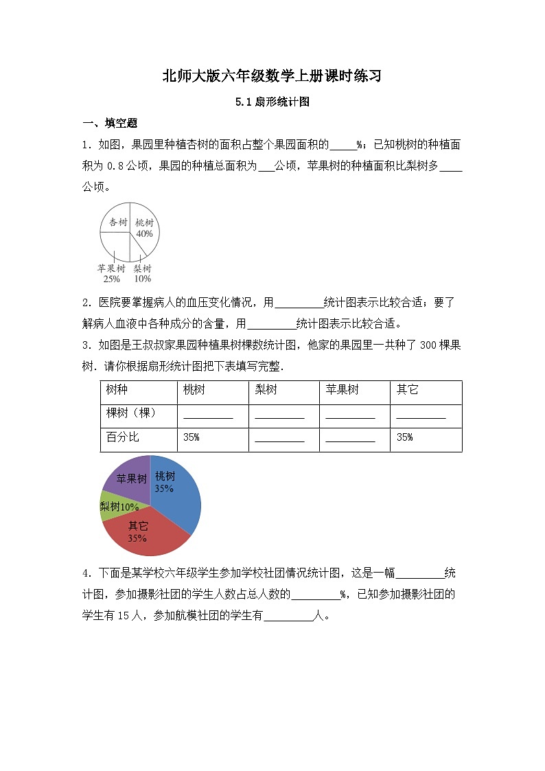【同步练习】北师大版数学六年级上册--5.1扇形统计图--课时练(含答案)01