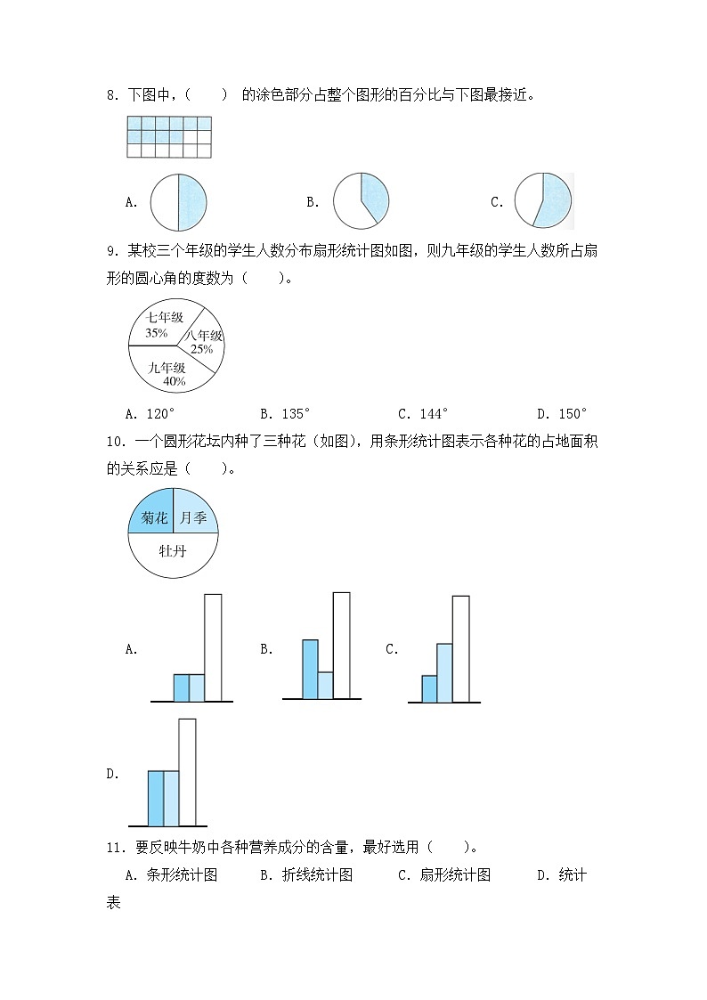 【同步练习】北师大版数学六年级上册--5.1扇形统计图--课时练(含答案)03