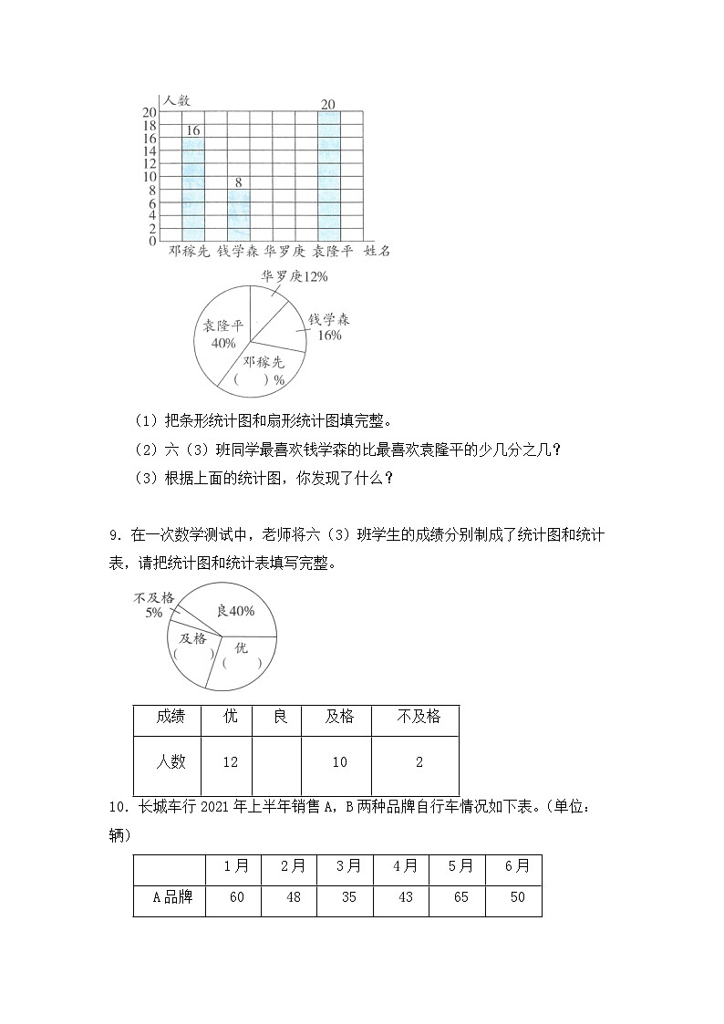 【同步练习】北师大版数学六年级上册--5.4身高的变化--课时练(含答案)第3页