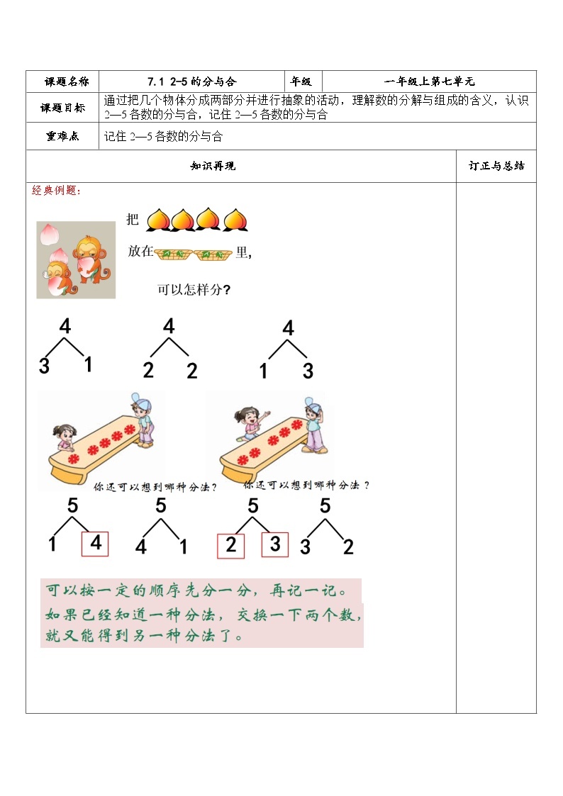 【同步练习】苏教版数学一年级上册-- 7.1 2-5的分与合 试题（讲解+巩固精练）（含答案）01